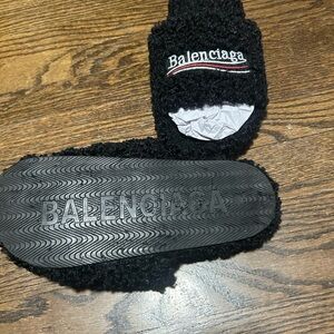 Balenciaga Black Textured Slides